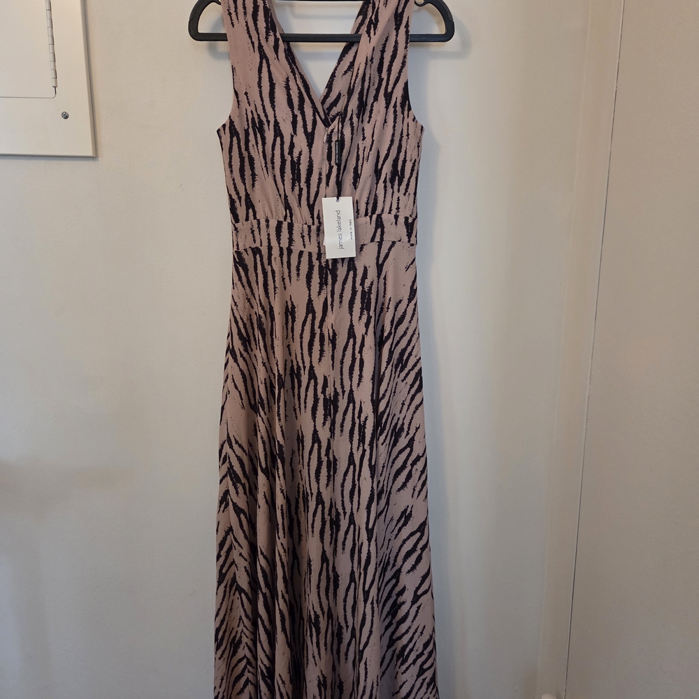 Sleeveless V-Neck Pink and Black Animal-Print Maxi Dress